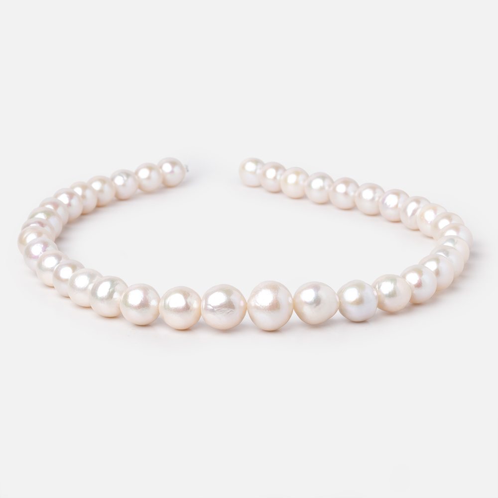 10-13.5mm White Off Round Freshwater Pearls 16 inch 37 Beads AA