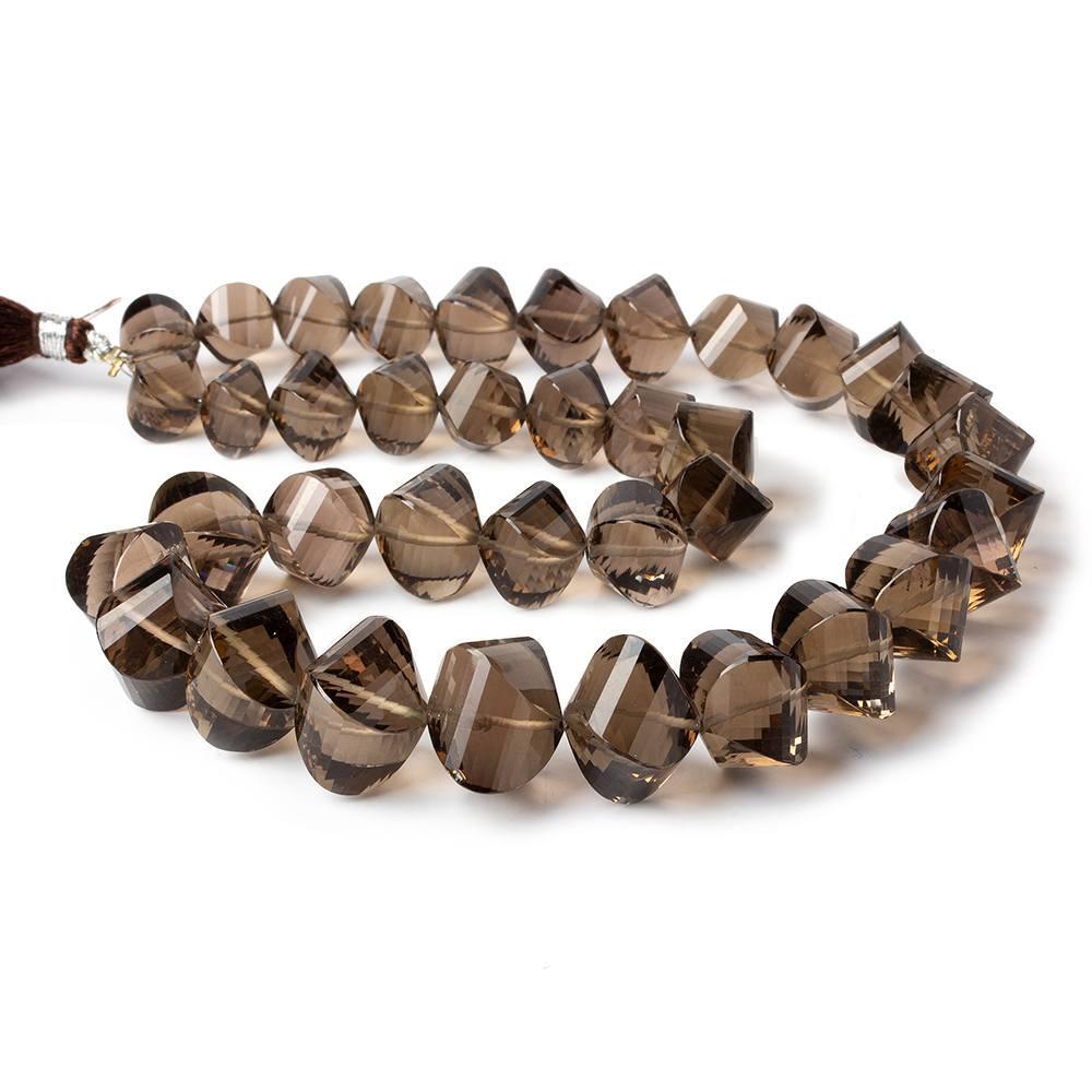 10-15mm Smoky Quartz Faceted Twist Beads 17 inch 37 pieces