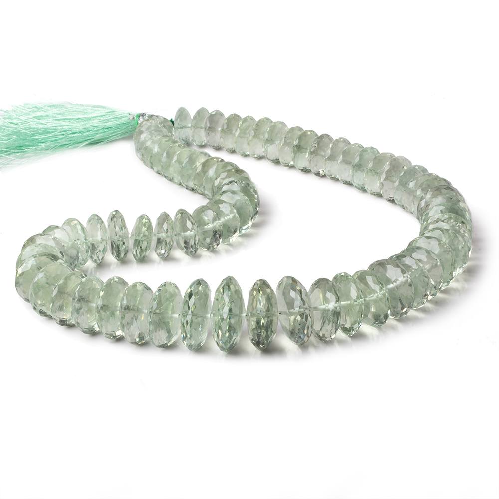 10-19mm Prasiolite (Green Amethyst) German faceted rondelles 16 inch 68 beads AAA