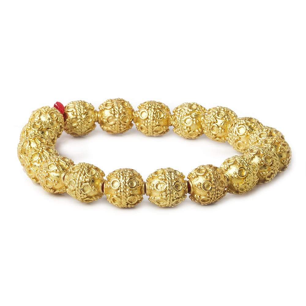 10mm 22kt Gold Plated Copper Bead Roval Circle and Miligrain Triangle 8 inch 18 pieces