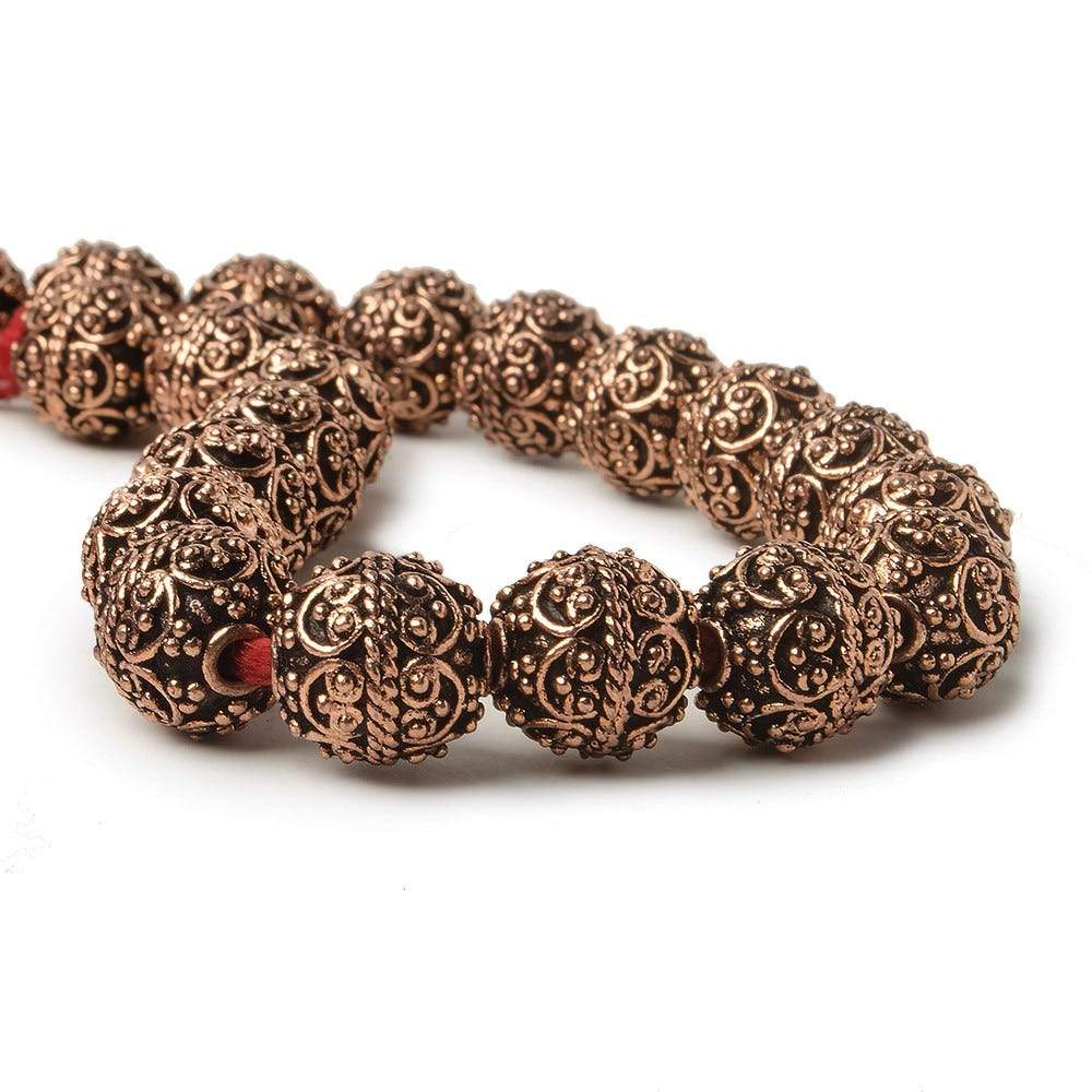 10mm Antiqued Copper Round beads with Victorian Swag 8 inch 18 pcs