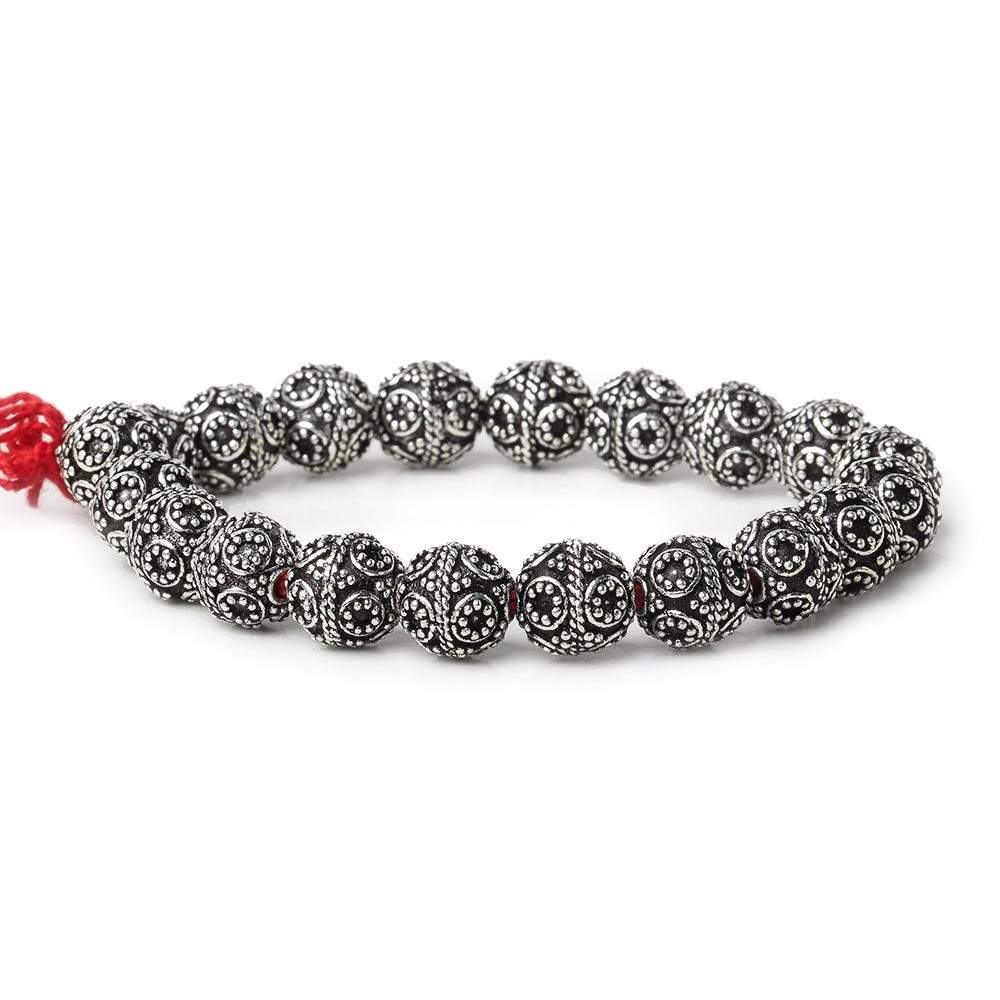 10mm Antiqued Sterling Silver Plated Copper Bead Roval, Miligrain Circles 8 inch 20 pieces