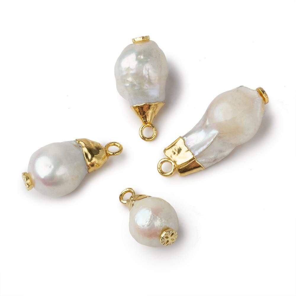 10mm Gold Leafed White Drop Freshwater Pearl Pendant Focal Bead 1 piece