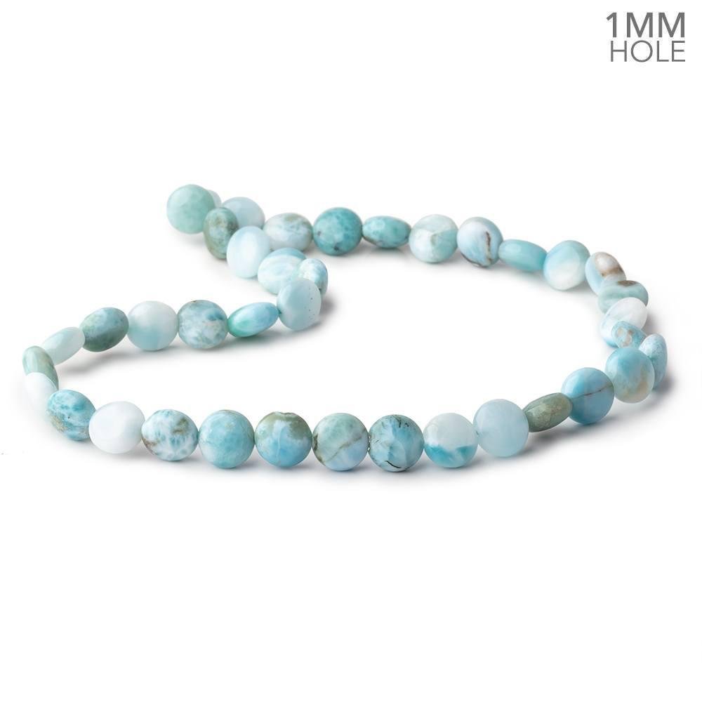 10mm Larimar Plain Coin Beads 15 inch 39 pieces AA 1mm Large Hole