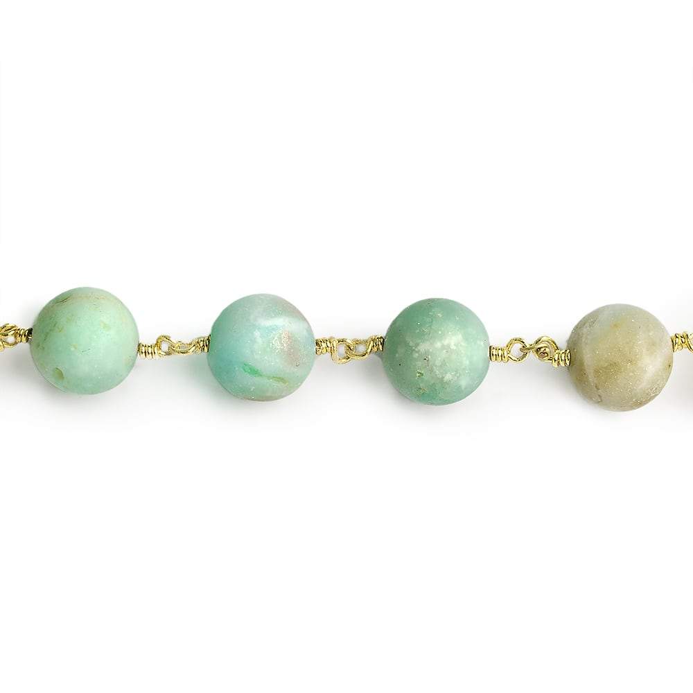 10mm Matte Multi Color Amazonite plain round Gold Chain by the foot 19 pieces