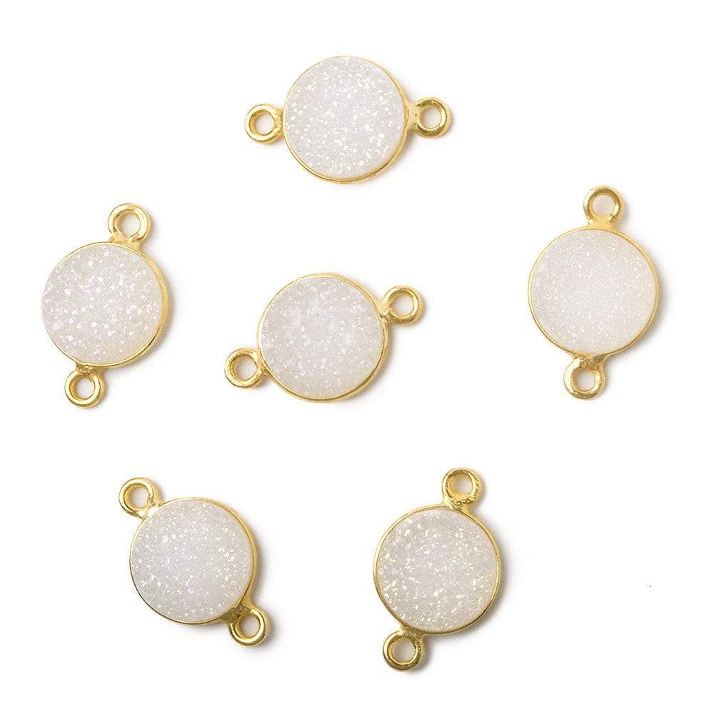 10mm Vermeil Bezel Mystic Pearl White Drusy Coin Connector 1 piece