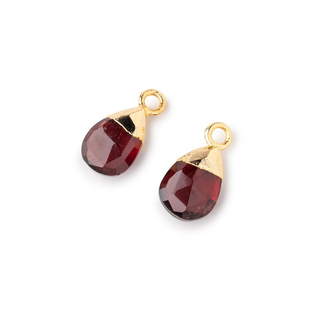 10x7mm Gold Leafed Garnet Faceted Pear Set of 2 Pendants