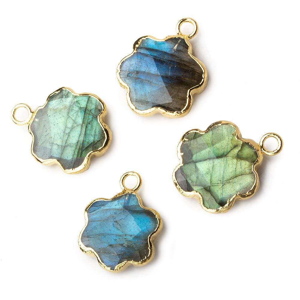 13mm Gold Leafed Labradorite Faceted Quatrafoil Focal Bead Pendant sold as 1 piece