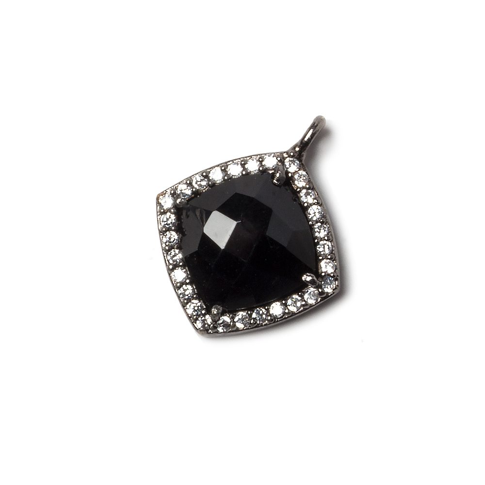 13x13mm Black Gold Bezeled White CZ and Black Chalcedony Pillow Pendant 1 piece