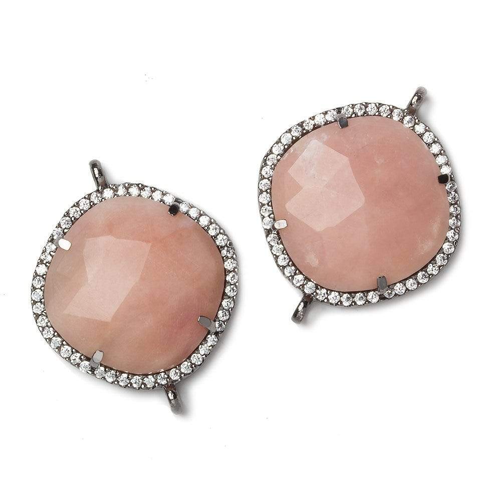 21x21mm Black Gold Bezel CZ and Pink Peruvian Opal Pillow 2 ring Connector 1 focal bead