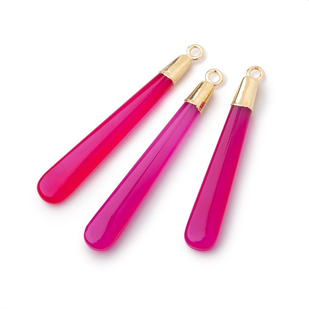 36-40mm Gold Leafed Hot Pink Chalcedony Pear Pendant 1 focal piece