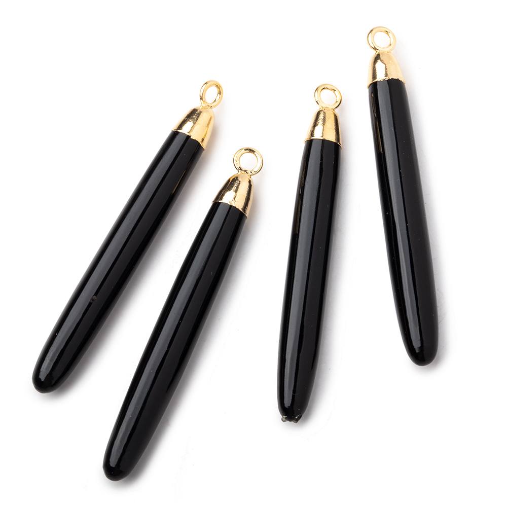 40x5mm Gold Leafed Black Onyx Plain Tube Pendant 1 piece