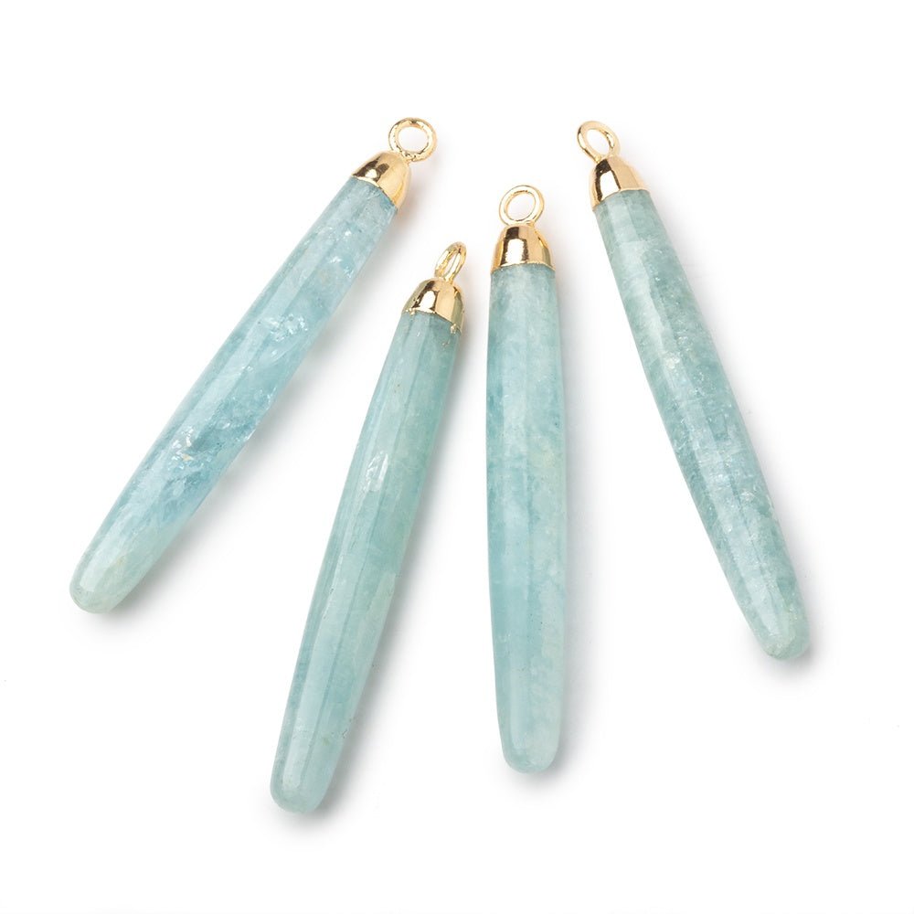 40x5mm Gold Leafed Milky Aquamarine Plain Tube Pendant 1 piece