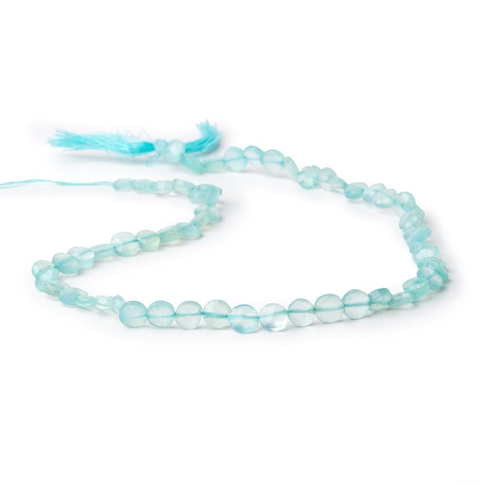 6-6.5mm Seafoam Blue Chalcedony Faceted Coin Beads 13 inch 50 pieces