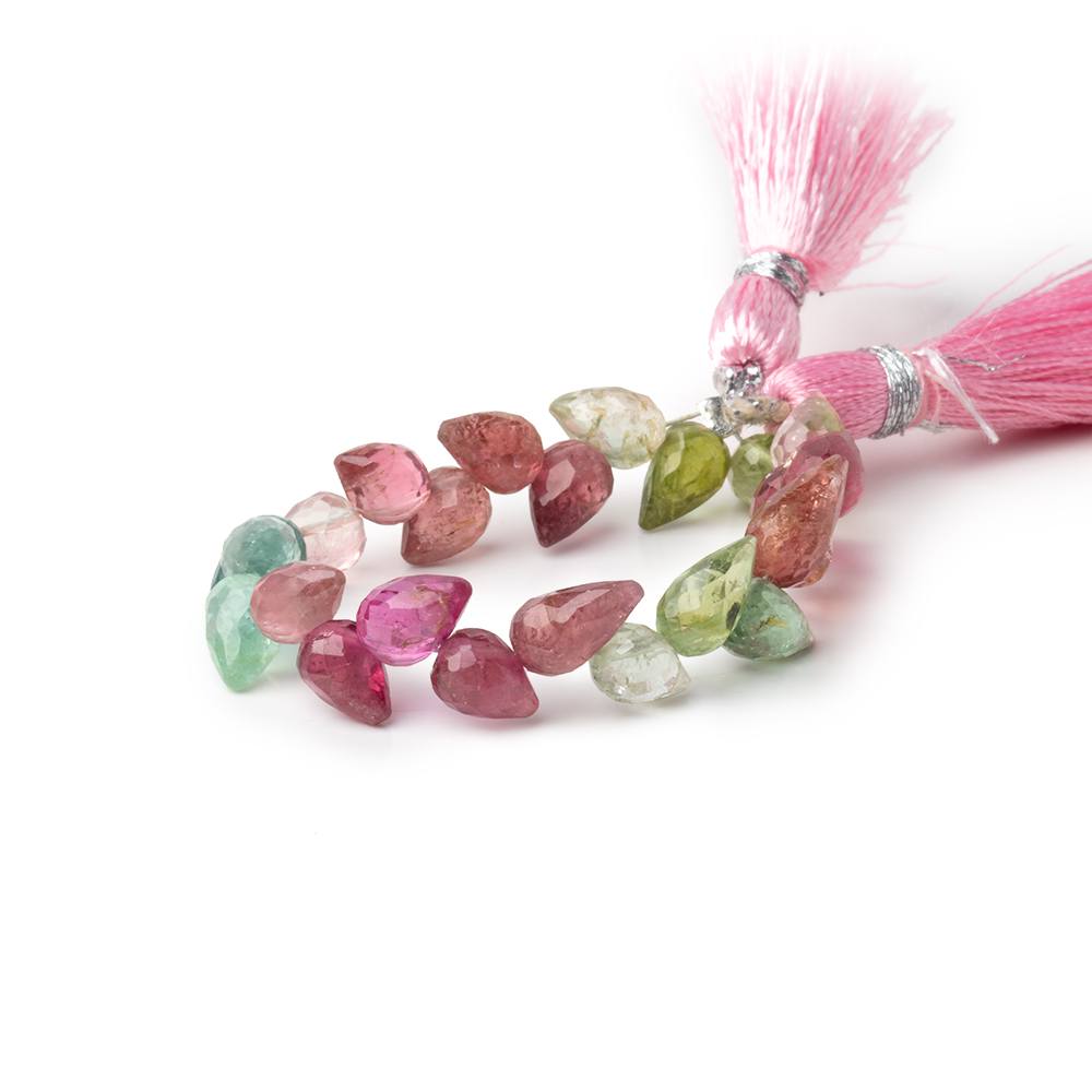 6-7mm Multi Color Tourmaline Shoulder Drill Tear Drop 4 inch 24 Beads AA