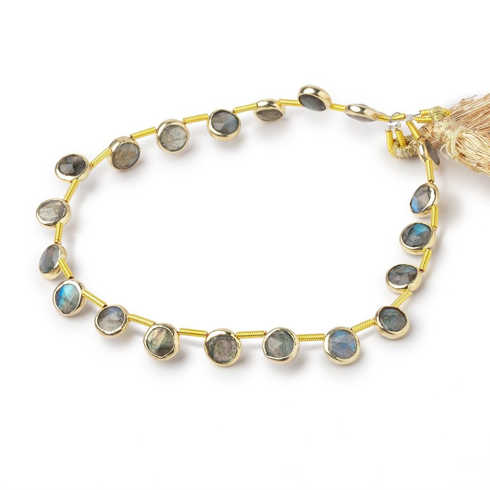 6.5mm Vermeil Bezel Labradorite Top Drill Faceted Coin Strand 20 Beads