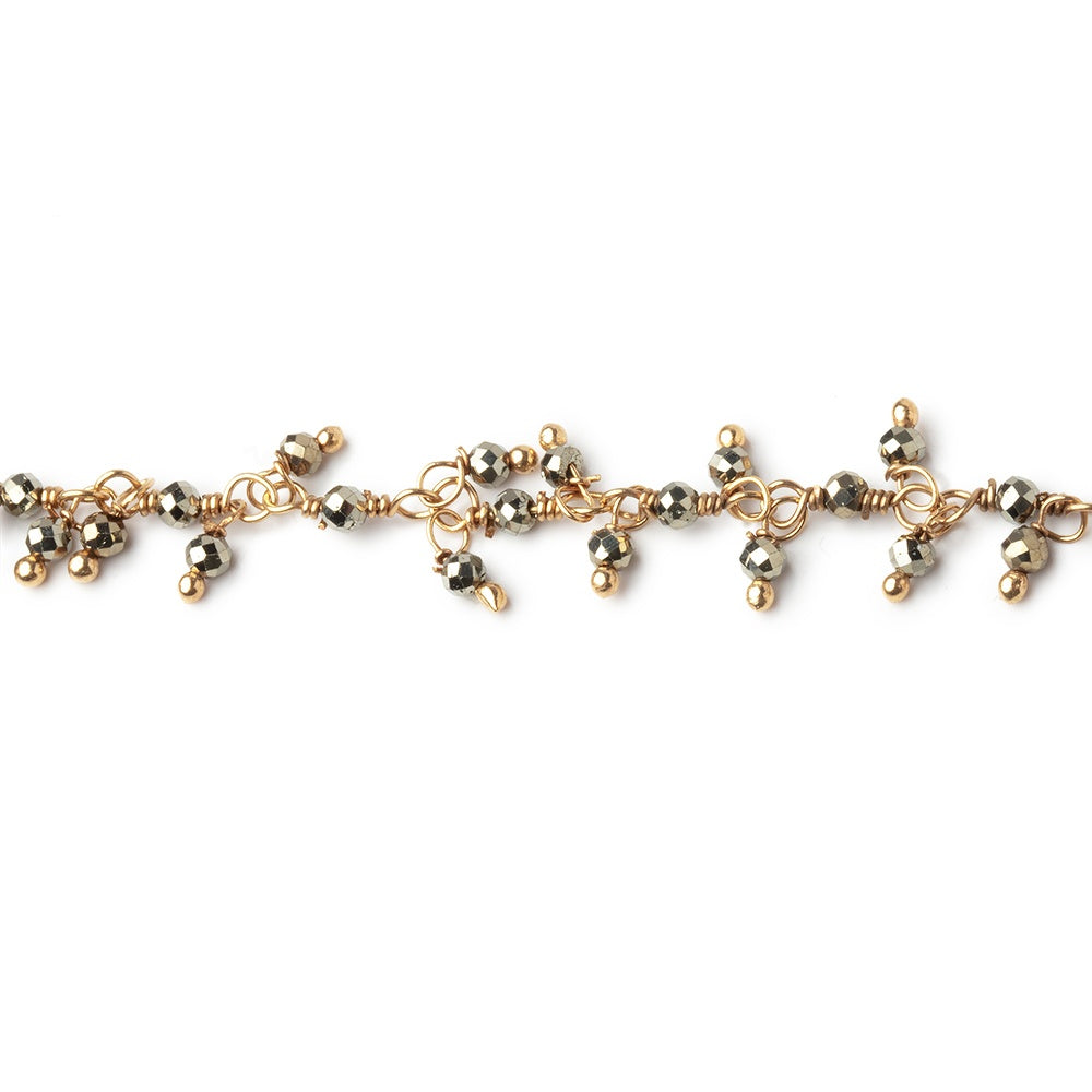 1.75mm Pyrite Micro Faceted Round Gold plated Dangling Chain