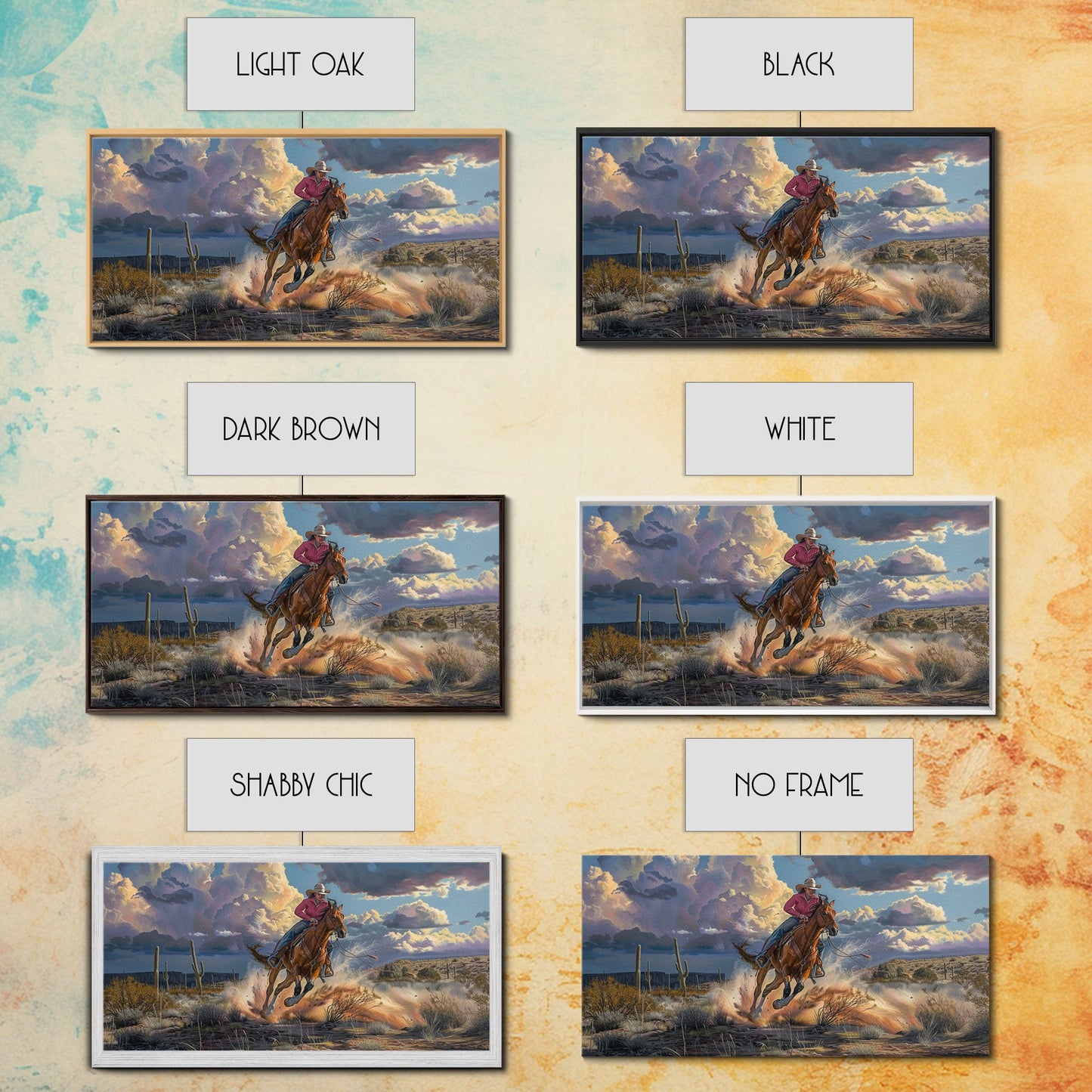 Colorful Desert Landscape with Tree Under Starry Sky, Stunning Framed Canvas Print, Living Room Art, Bedroom Decor, Southwestern Wall Art