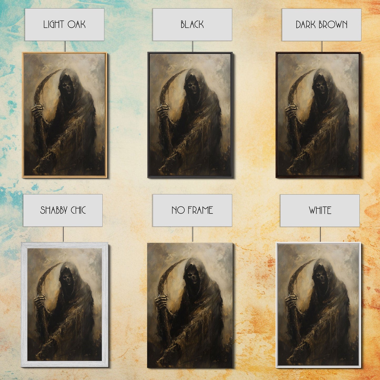 Haunting Grim Reaper with Scythe - Dark Halloween Nightmare Gothic Art Framed Canvas Print, Spooky Wall Decor