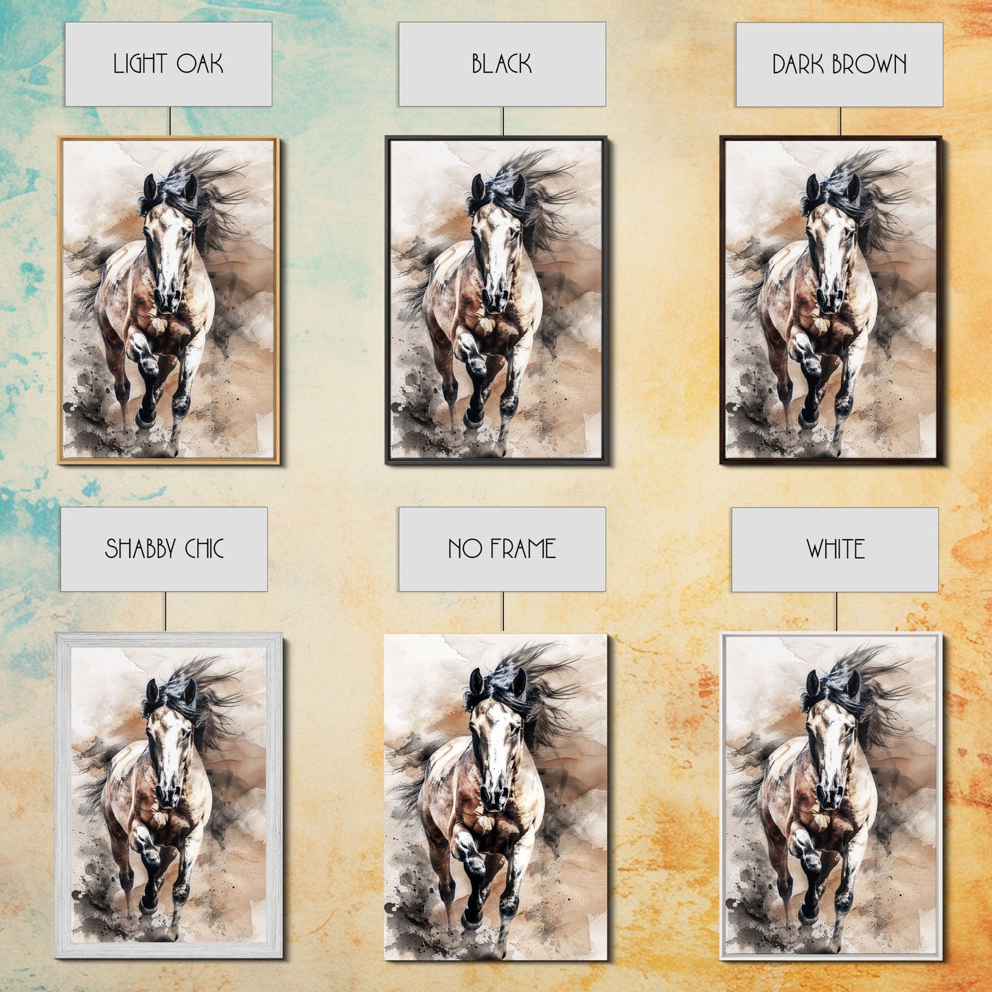 Charging Horse with Dust - Framed Canvas Print, Intense Living Room Art, Bold Bedroom Decor, Equestrian Art, Wall Art