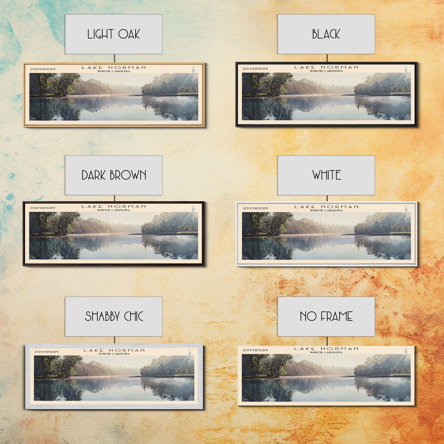 Lake Norman North Carolina Framed Canvas Print, Lake House Decor, Panoramic Wall Art, Travel Poster, Scenic Landscape Painting, Contemporary Art