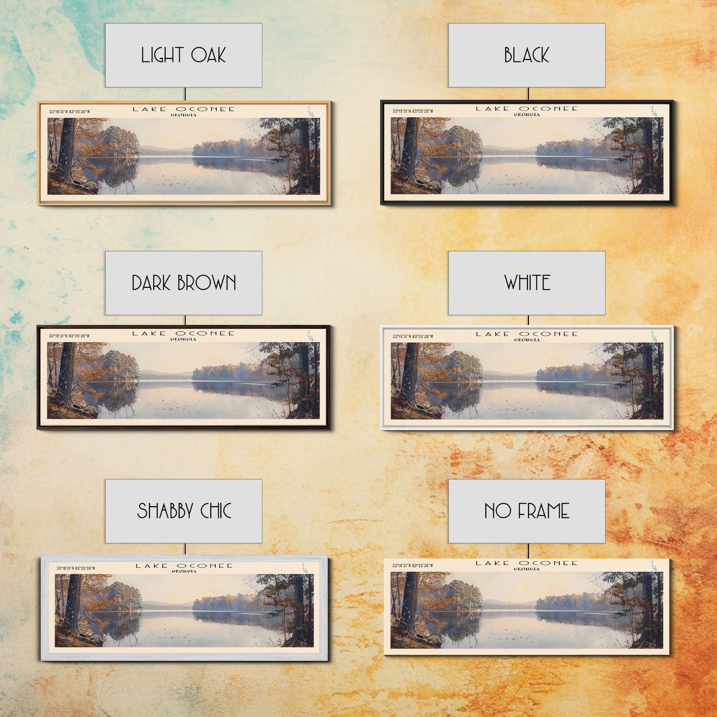 Lake Oconee Georgia Framed Canvas Print, Lake House Decor, Panoramic Wall Art, Travel Poster, Serene Landscape Painting, Living Room Decor