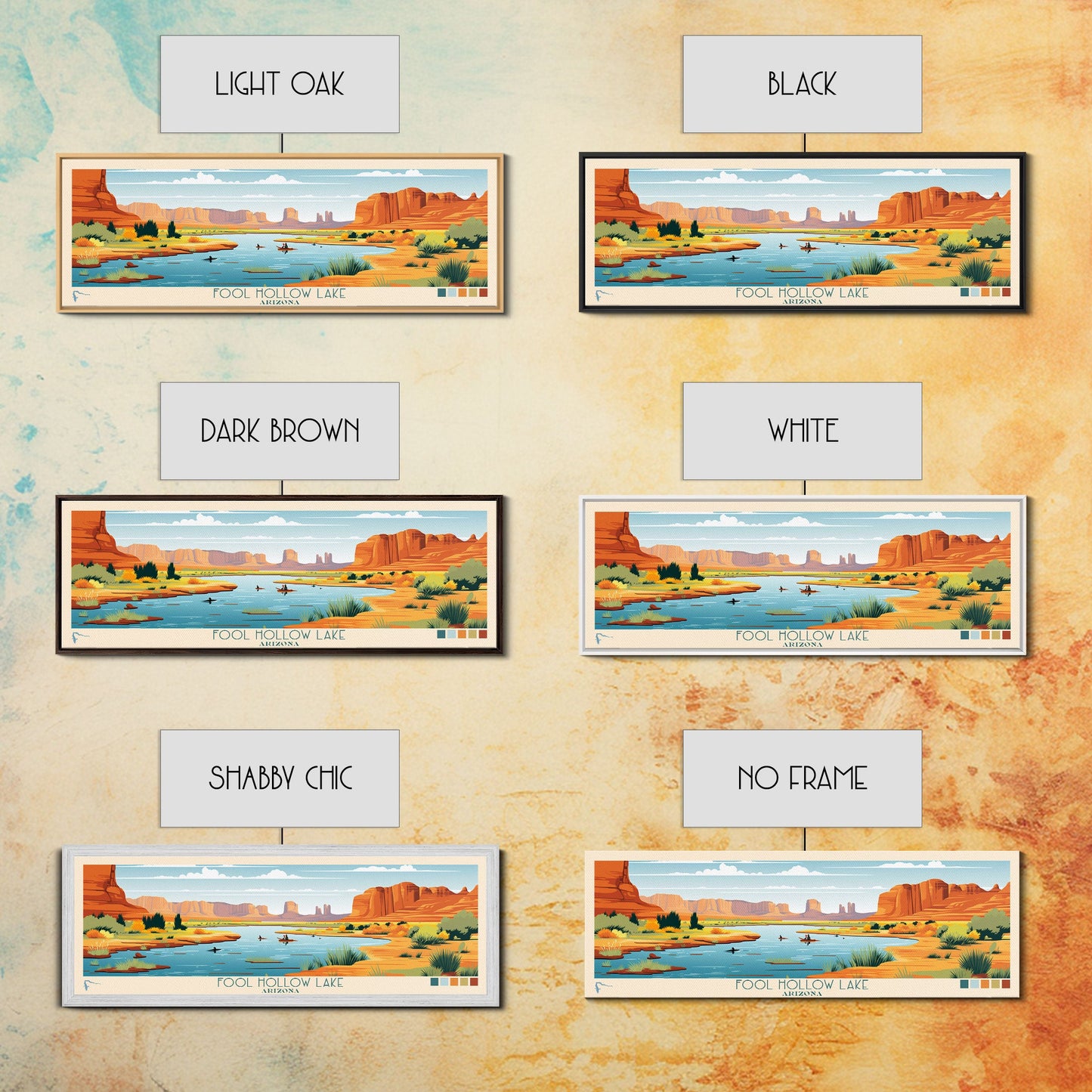 Fool Hollow Lake Arizona Framed Canvas Print, Panoramic Art, Midcentury Modern, Pop Art, Living Room Decor, Travel Poster, Lake Painting, Wall Art