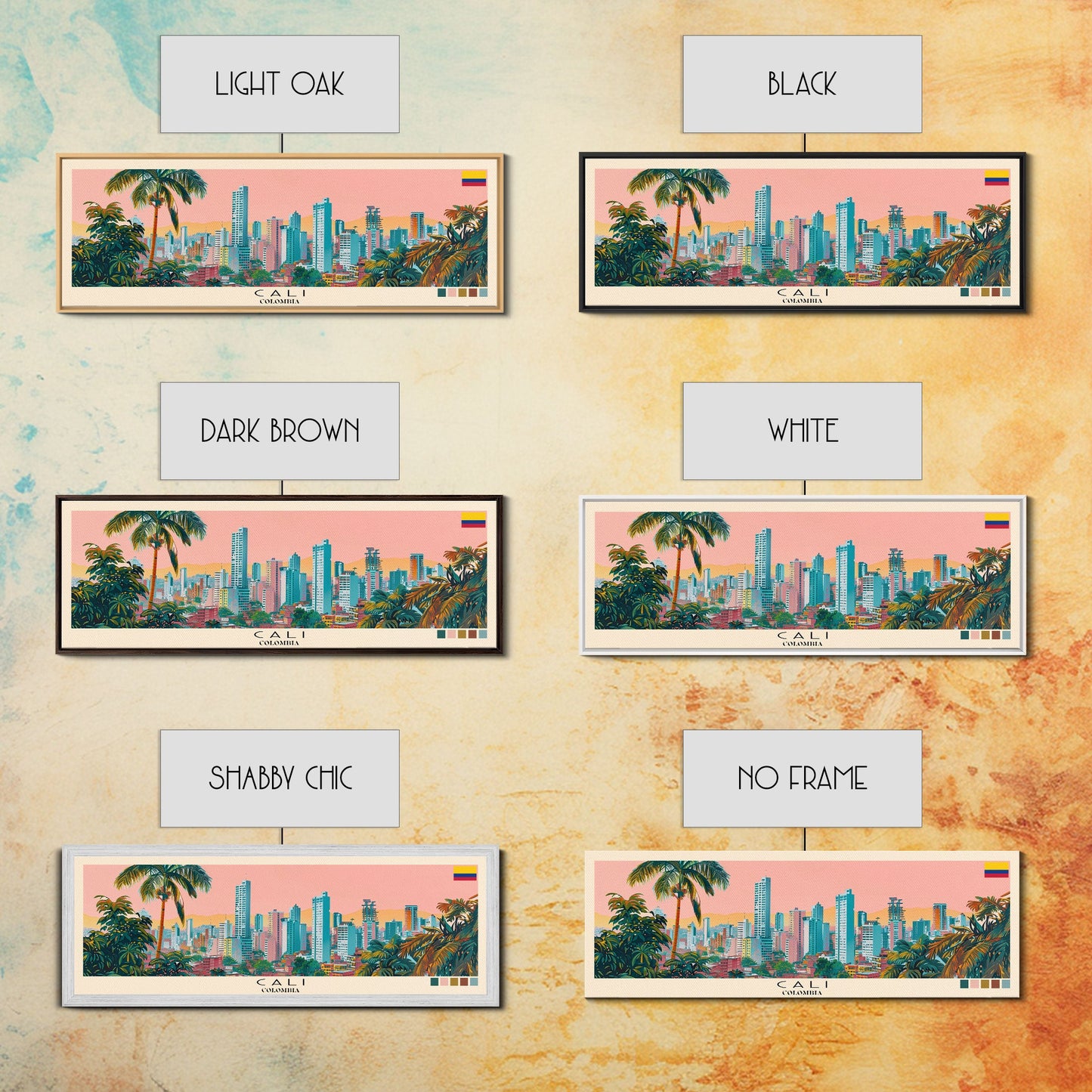 Cali, Colombia Panoramic Canvas Print, Cali, Colombia Painting, Colombia Art, Cali Travel Poster, Travel Art, Vacation Gift