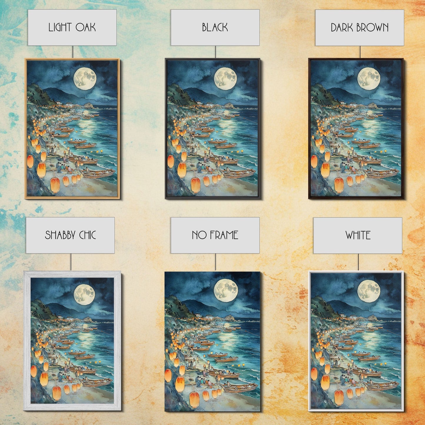 Japanese Paper Lamps Framed Canvas Print, Isamu Noguchi Akari Latern Festival, Christmas Decor