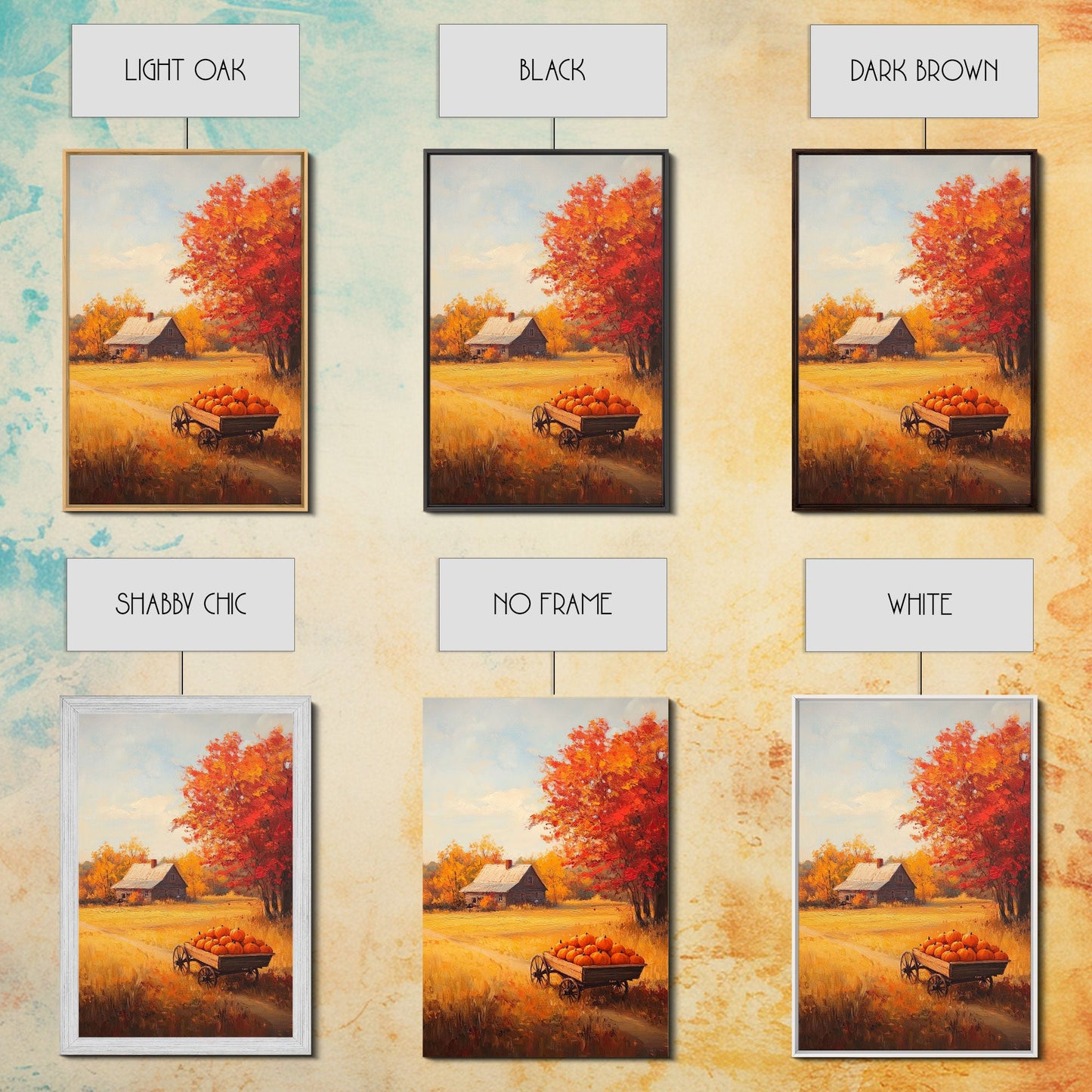 Pumpkin Cart In Fall Field Framed Canvas Print Rustic Autumn Country Farmhouse Decor Perfect Seasonal Art For Farmhouse Christmas Wall Art