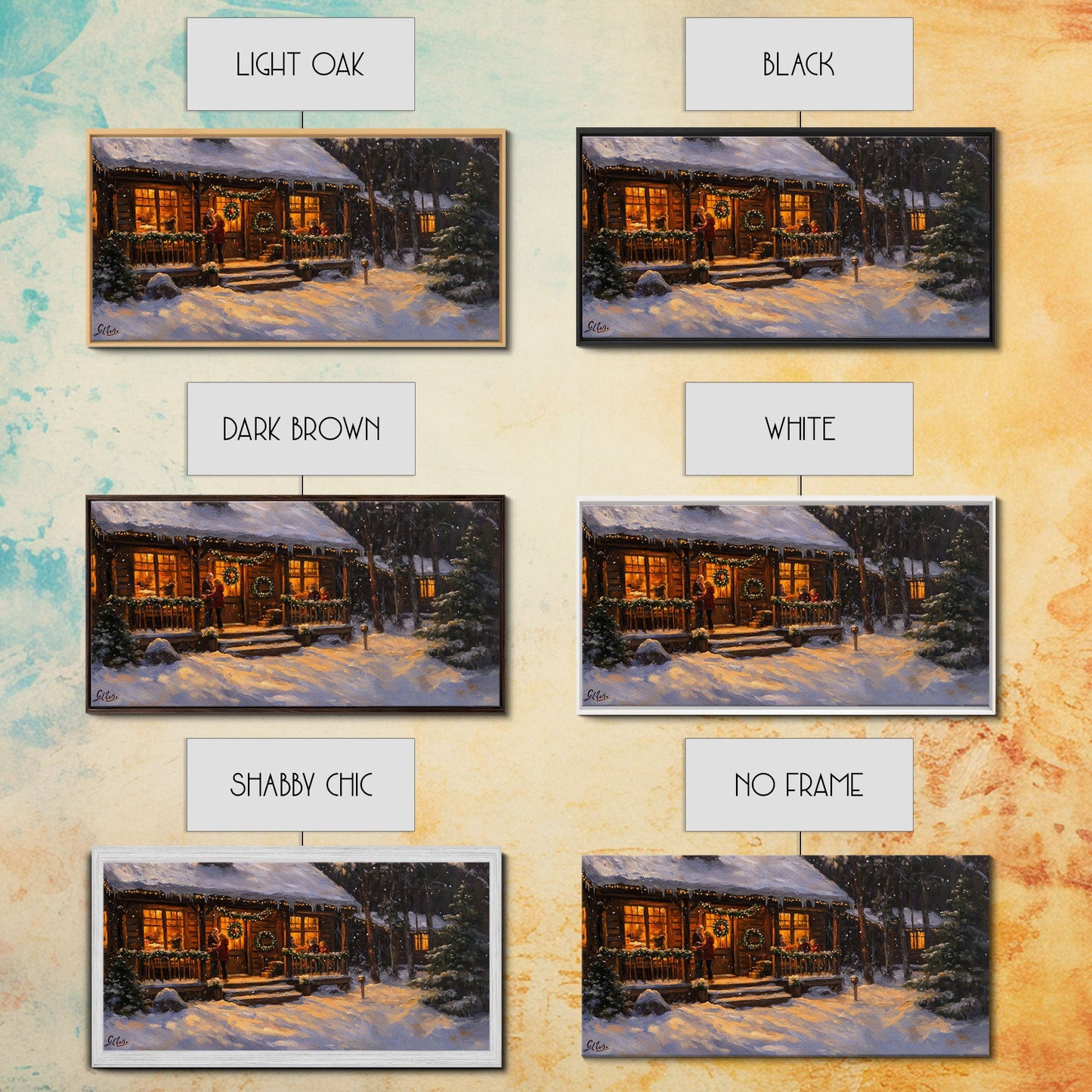 Festive Log Cabin Winter Scene Framed Canvas Print Christmas Wall Art, Rustic Holiday Art, Cozy Christmas Scene, Seasonal Wall Decor Gift