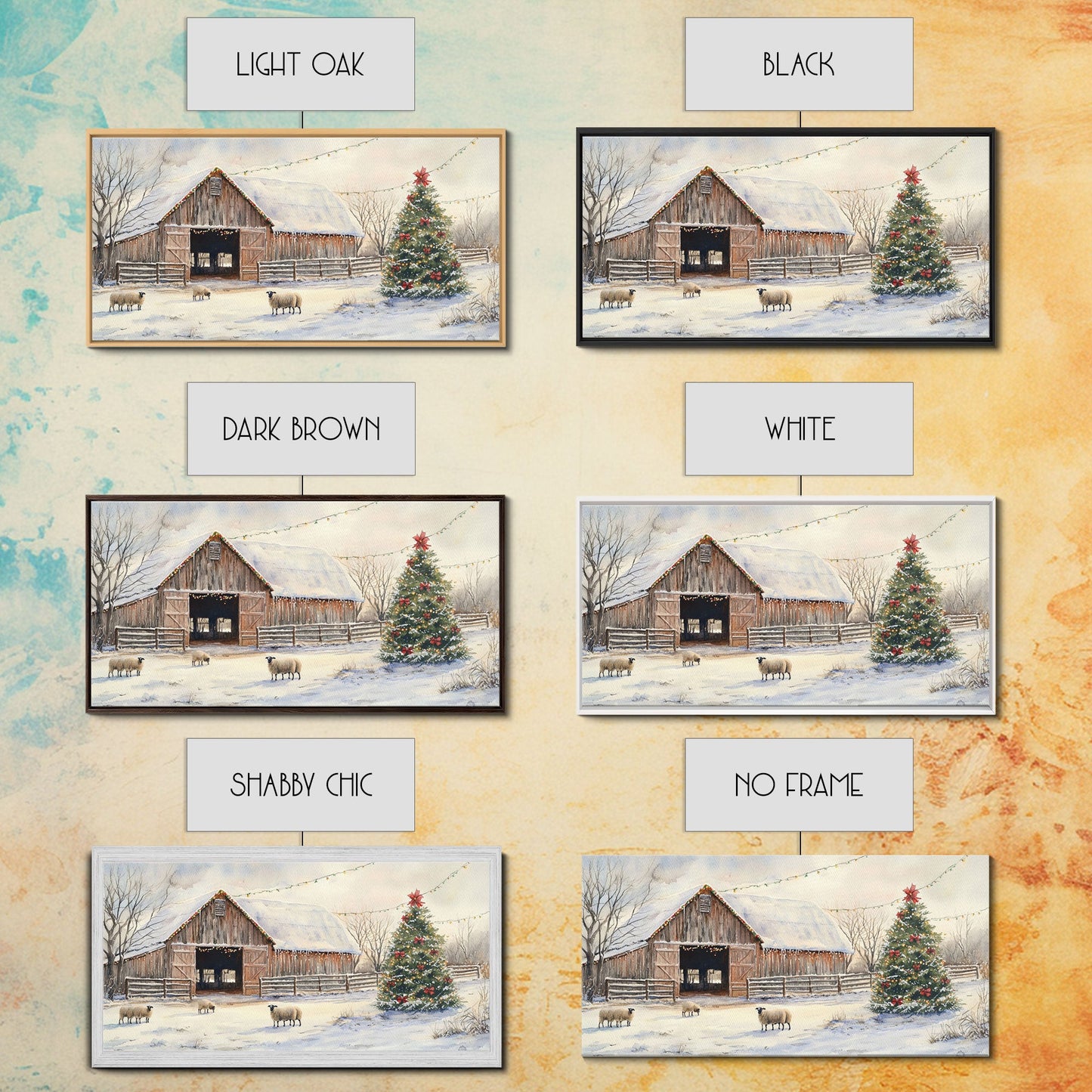 Christmas Barn Snow Sheep Canvas Print Christmas Farmhouse Decor Rustic Christmas Wall Art Framed Canvas Print Christmas Outdoor Decor