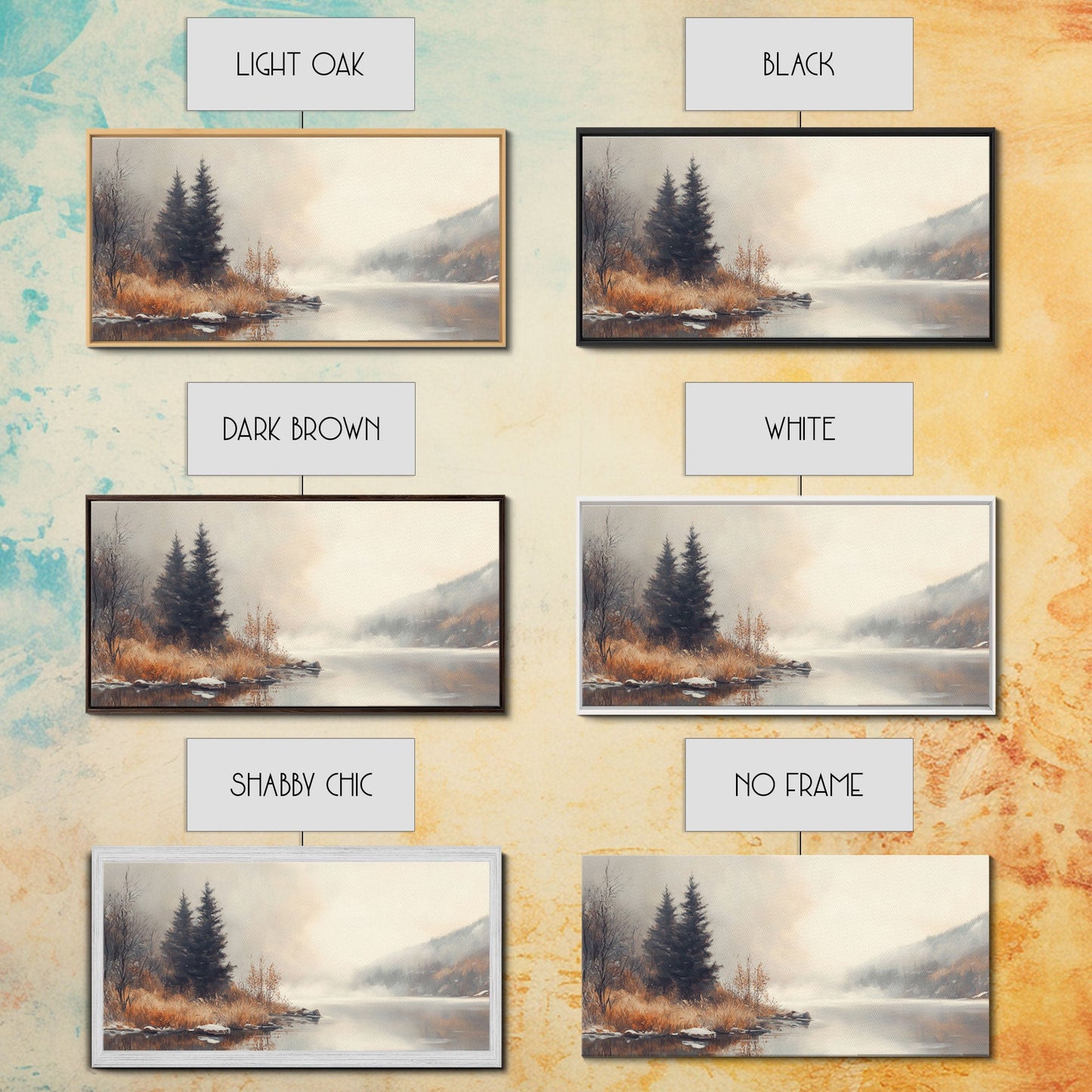 Fall On The River, Framed Canvas Print, Beautiful Watercolor Painting Of an Autumn Landscape, Ready To Hang Seasonal Decor