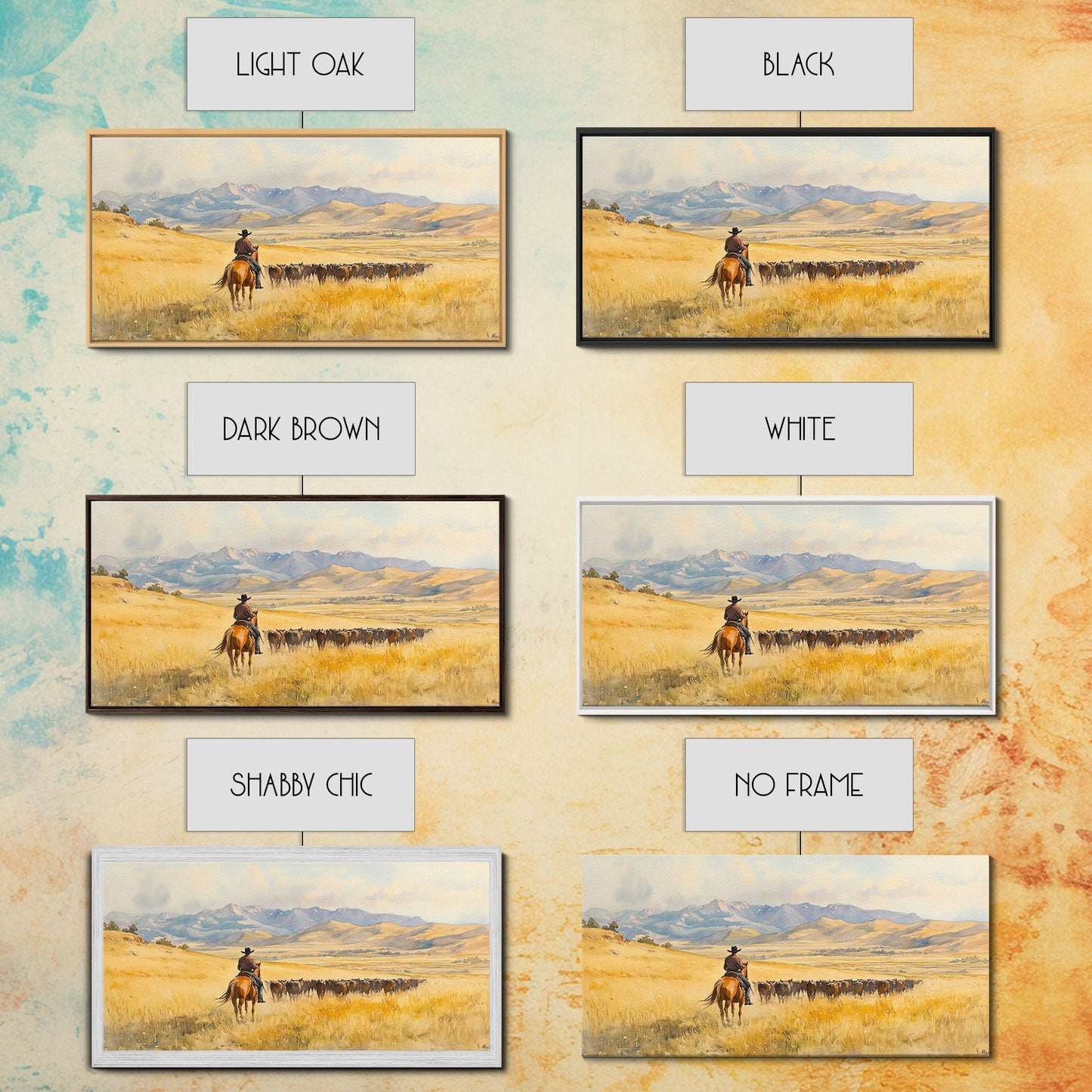 Cowboy On Snowy Path Framed Canvas Print Tall Art Winter Wonderland Western Christmas Decor Rustic Winter Wall Art Gift Cowboy Holiday Gift