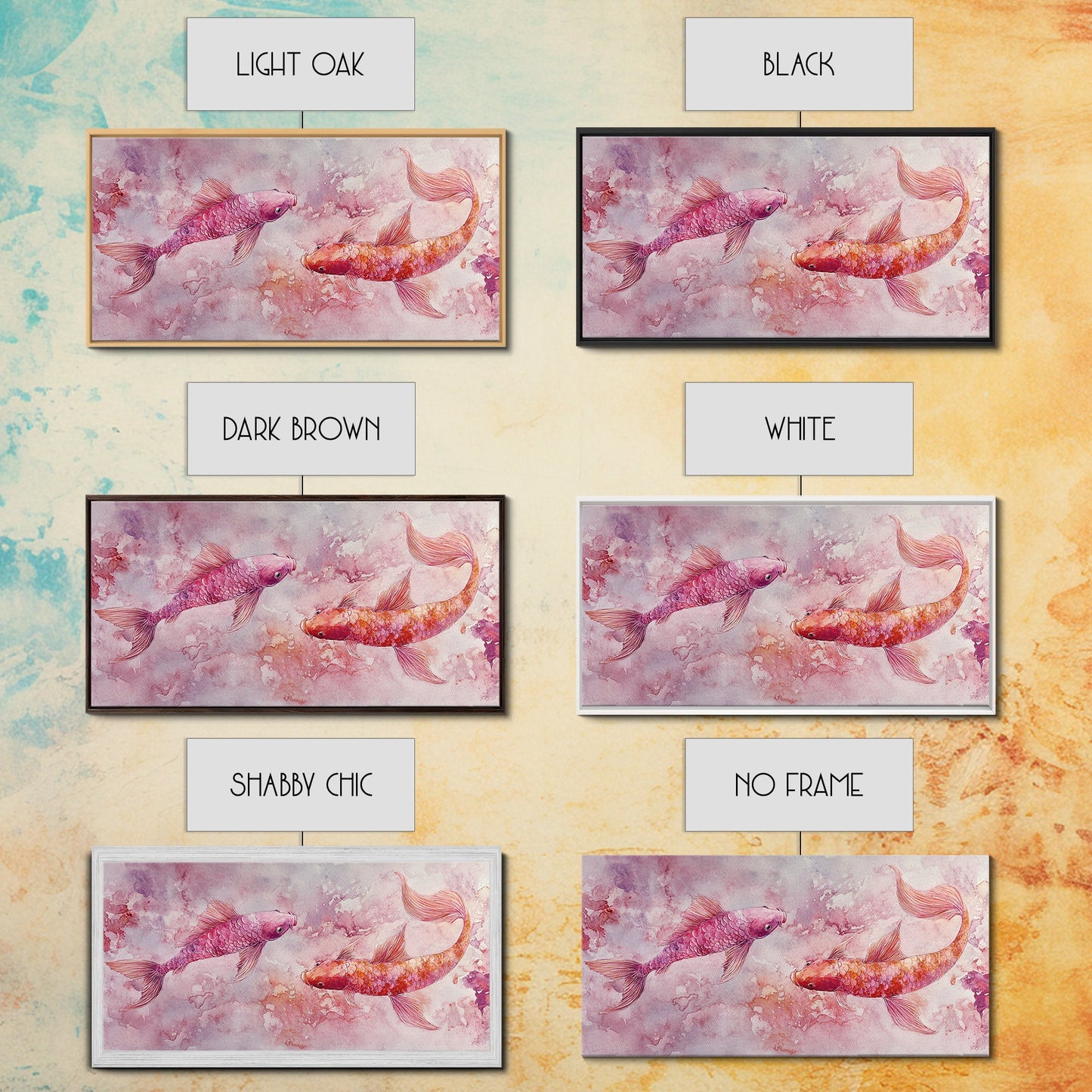 Koi Fish Painting Canvas Print Pink and Orange Wall Art Above Sofa Art Nautical Decor Gift Idea Whimsical Art Bedroom Decor