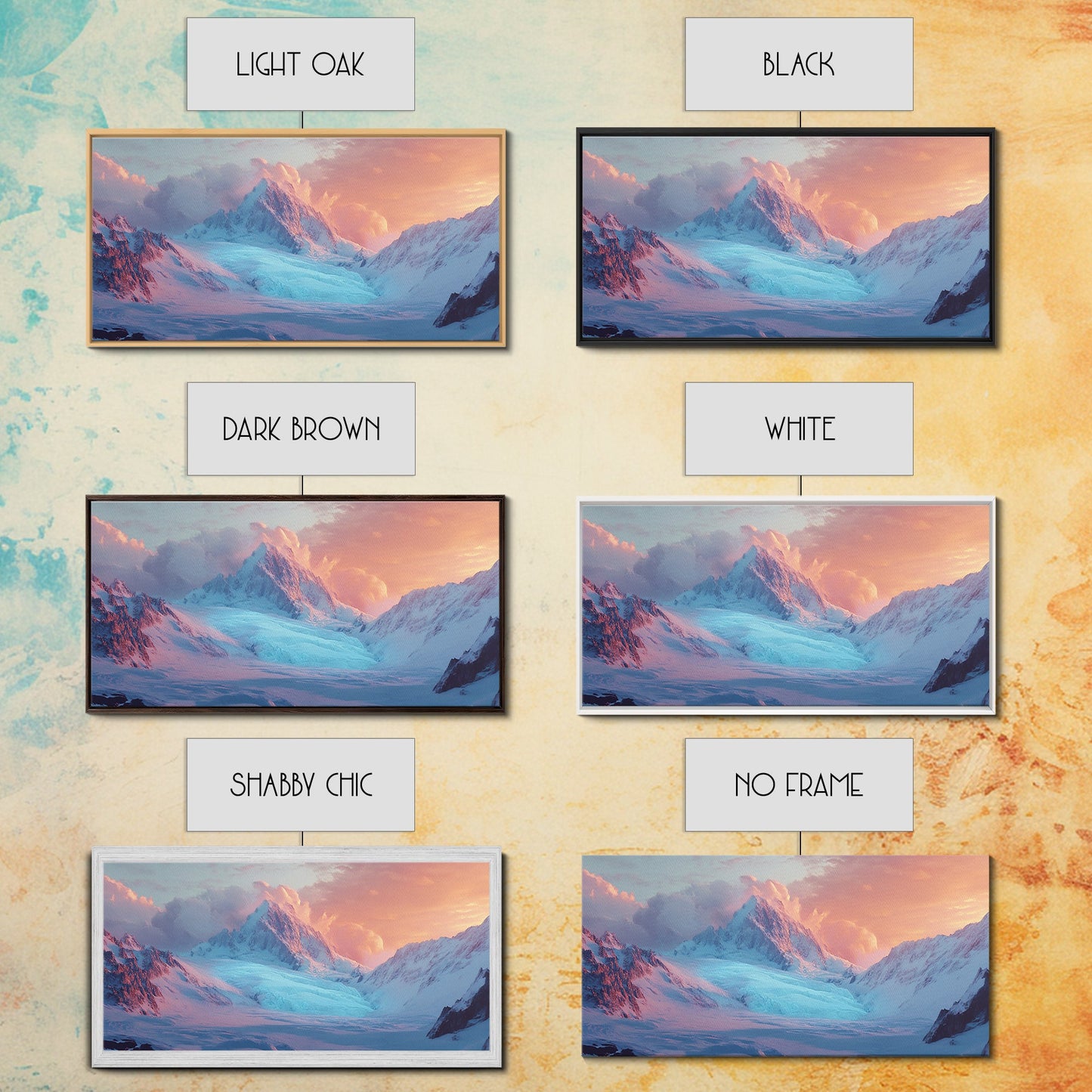 Snowy Mountain Scene, Landscape Painting, Moody Art, Extra Wide Art, Framed Canvas Print, Winter Decor, Bedroom Art