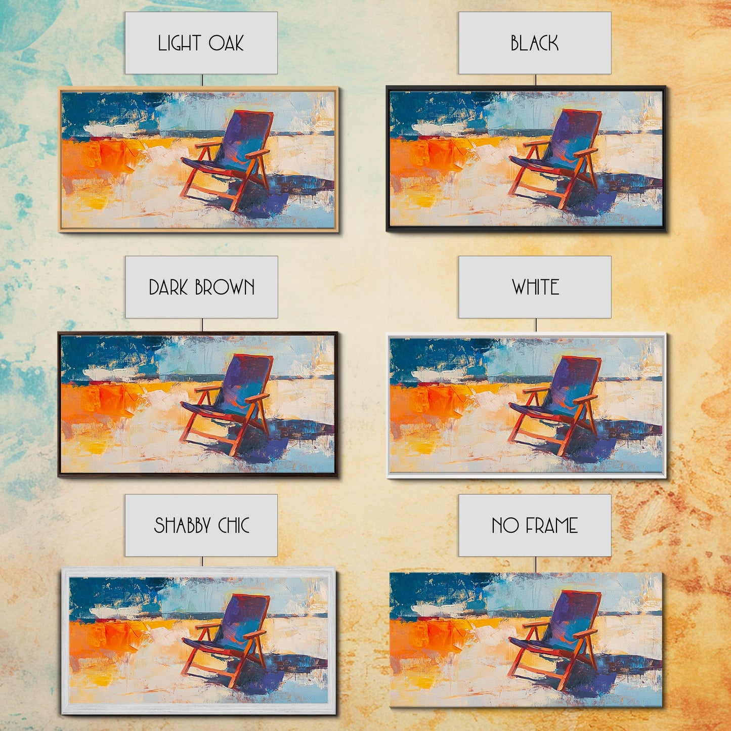 Beach Chair Art, coastal decor, surf wall art, framed canvas print, blue and green wall art, whimsical art, tropical painting