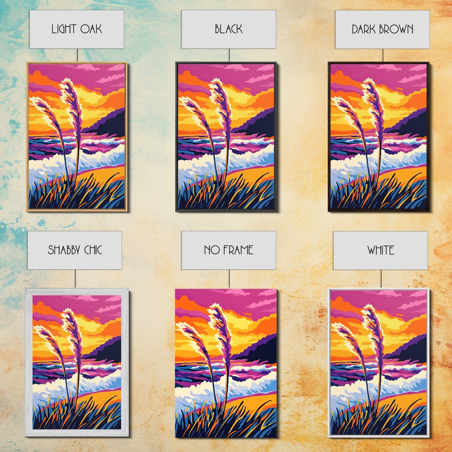 Coastal, Waves, Beach, Ocean, Framed Canvas Print, Vibrant Beach Art, Tropical Wall Decor, Living Room Art, Colorful Nautical Painting