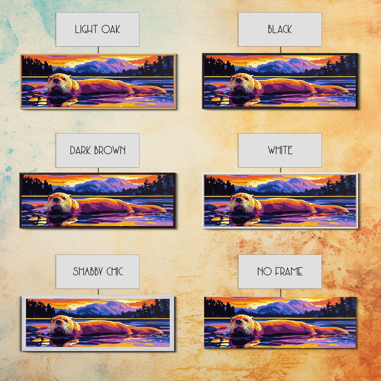 Otter Painting, Wildlife Wall Art, Nature Print, Framed Canvas Print, Rustic Home Decor, Colorful Animal Art, Boho Art, Fall Vibes