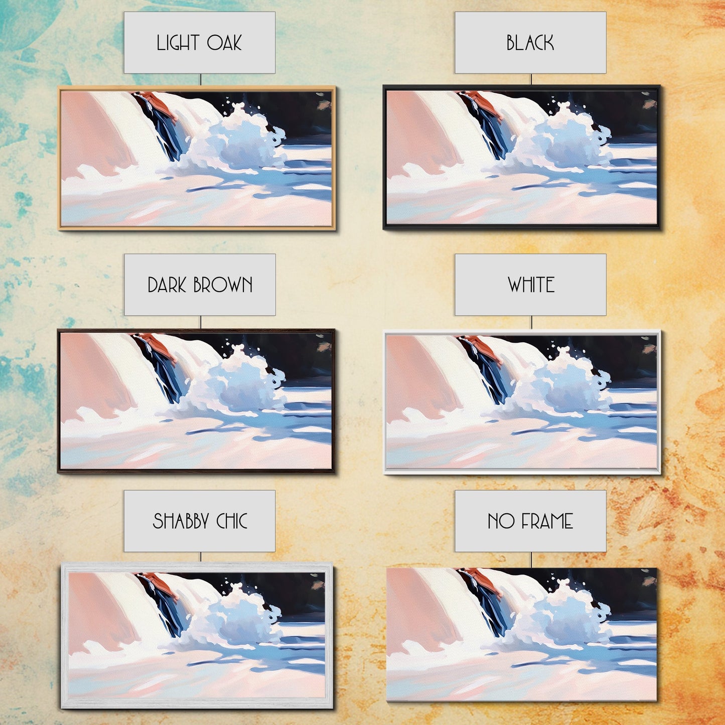 Snow Peak, Clouds, Framed Canvas Print, Alpine mountain scene, winter painting, Scandinavian decor, minimalist landscape, abstract nature art