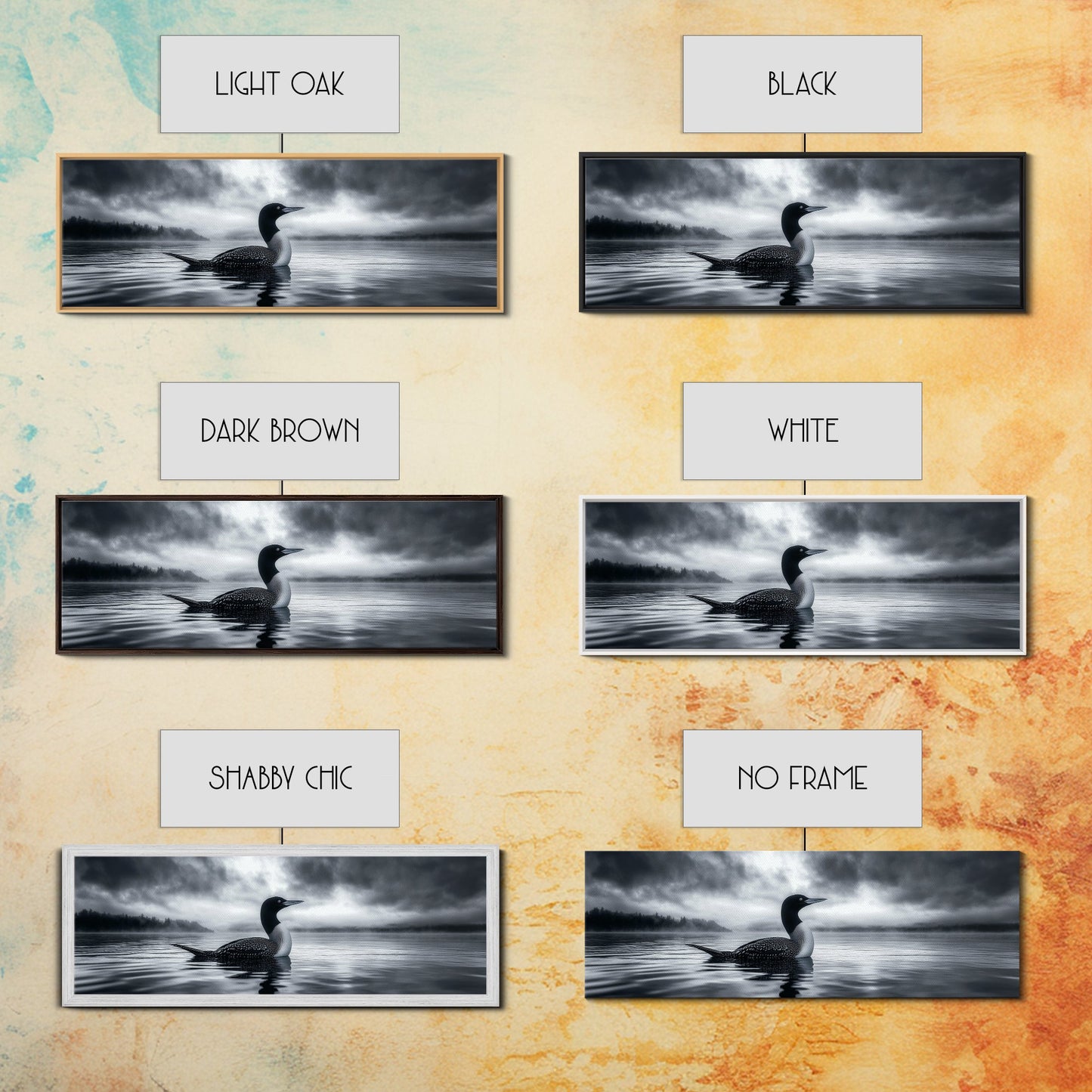 Northern Loon, Water Calm, Moody Wildlife, Canvas Print, Nature Wall Decor, Black and White Animal Art, Lakehouse Wall Art