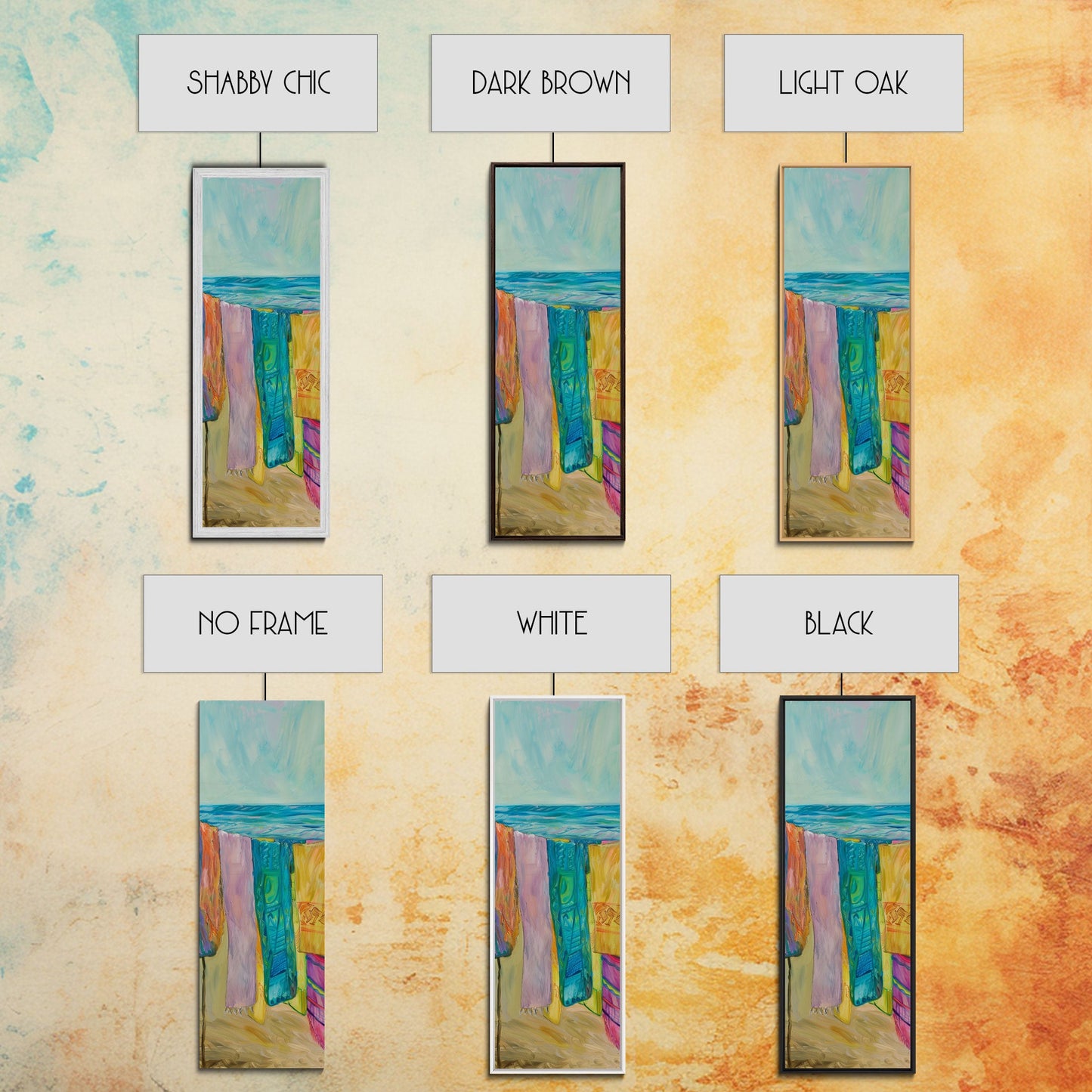 Colorful Laundry on Beach Landscape Art Print, Vertical Oversized Living Room Canvas Print Framed, Framed Wall Art for Laundry Room