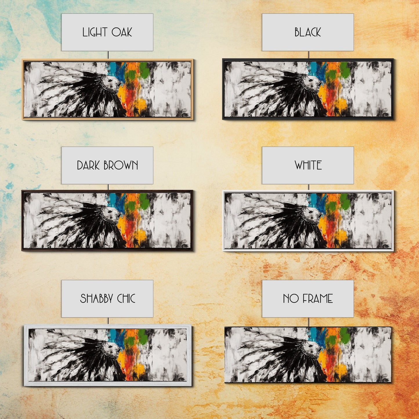 Native American Horse, rustic art, horse wall art, chicano art, graffiti wall art, southwest wall art, framed canvas print, panoramic painting