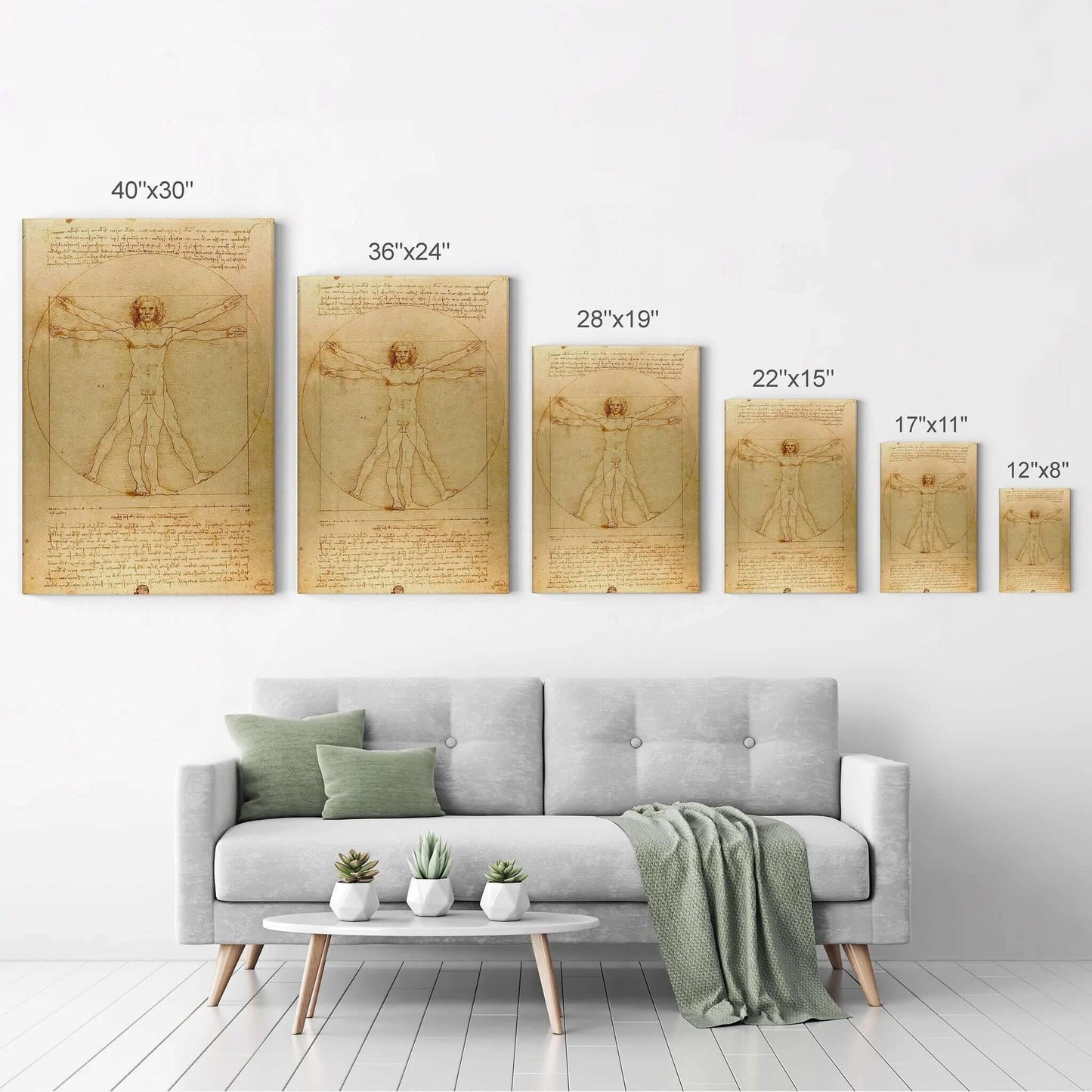 Vitruvian Man by Leonardo Da Vinci Canvas Wall Art Canvas Print Famous Art Painting Reproduction Fine Art Home Decor Ready to Hang- Made in USA- 36X24