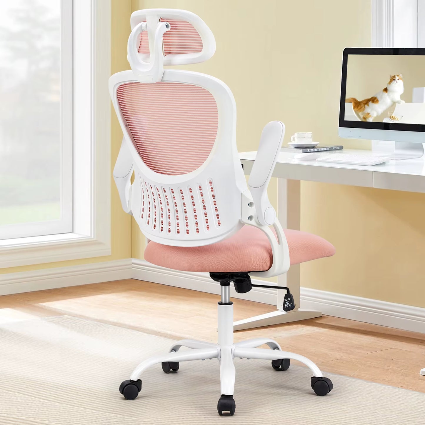 Mesh Ergonomic Office Computer Desk Chair Flip-Up Arms Adjustable Headrests Comfortable Lumbar Support for Home Office
