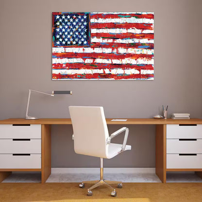 "Dramatic Stars & Stripes - American Flag" by EAD Art Coop Frameless Free-Floating Tempered Art Glass Wall Art