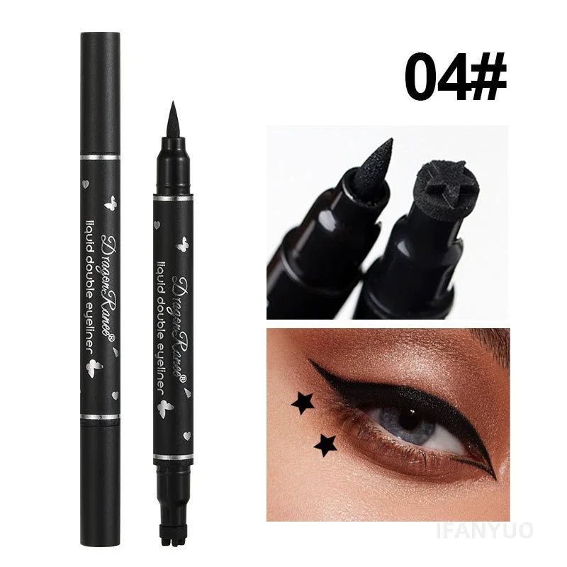 Black Seal Eyeliner Pen Double-Ended Star Stamp Long-Lasting Waterproof Eye Liner Pencil Winged Stamp Eyes Makeup Cosmetics