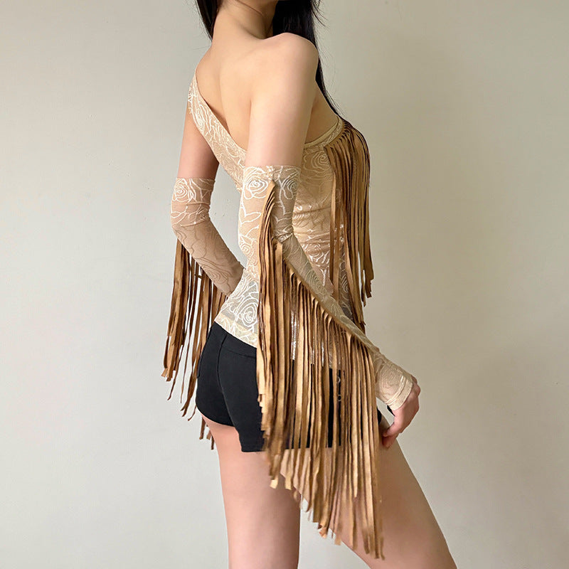 Women's slim sloping collar single shoulder sleeveless vest top