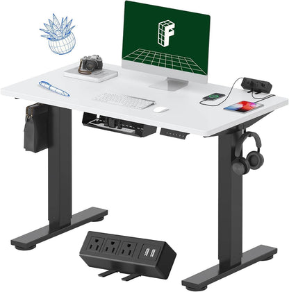 EN2 Height Adjustable Electric Standing Desk - 48"x30" with Clamp Power Strip & Cable Management (Gray Frame + Mahogany Top)