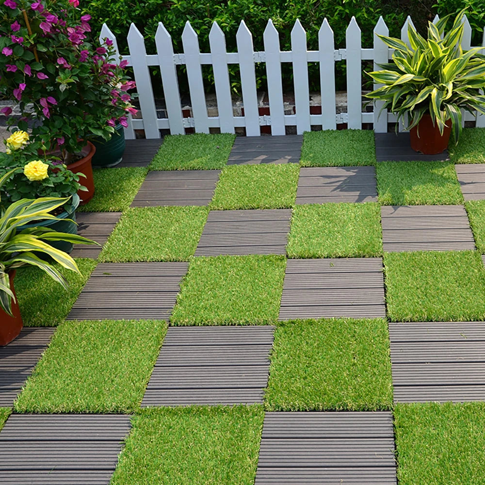 12 In. X 12 In. Interlocking Flooring Tiles Tufted Grass Deck Tile Green (10-Pack)